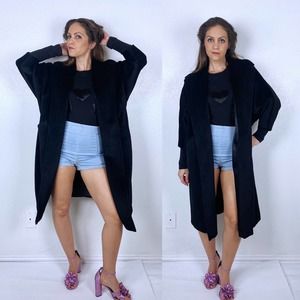 vintage 50s BLACK Draped SWING COAT os/Lg cashmere wool large collar midcentury